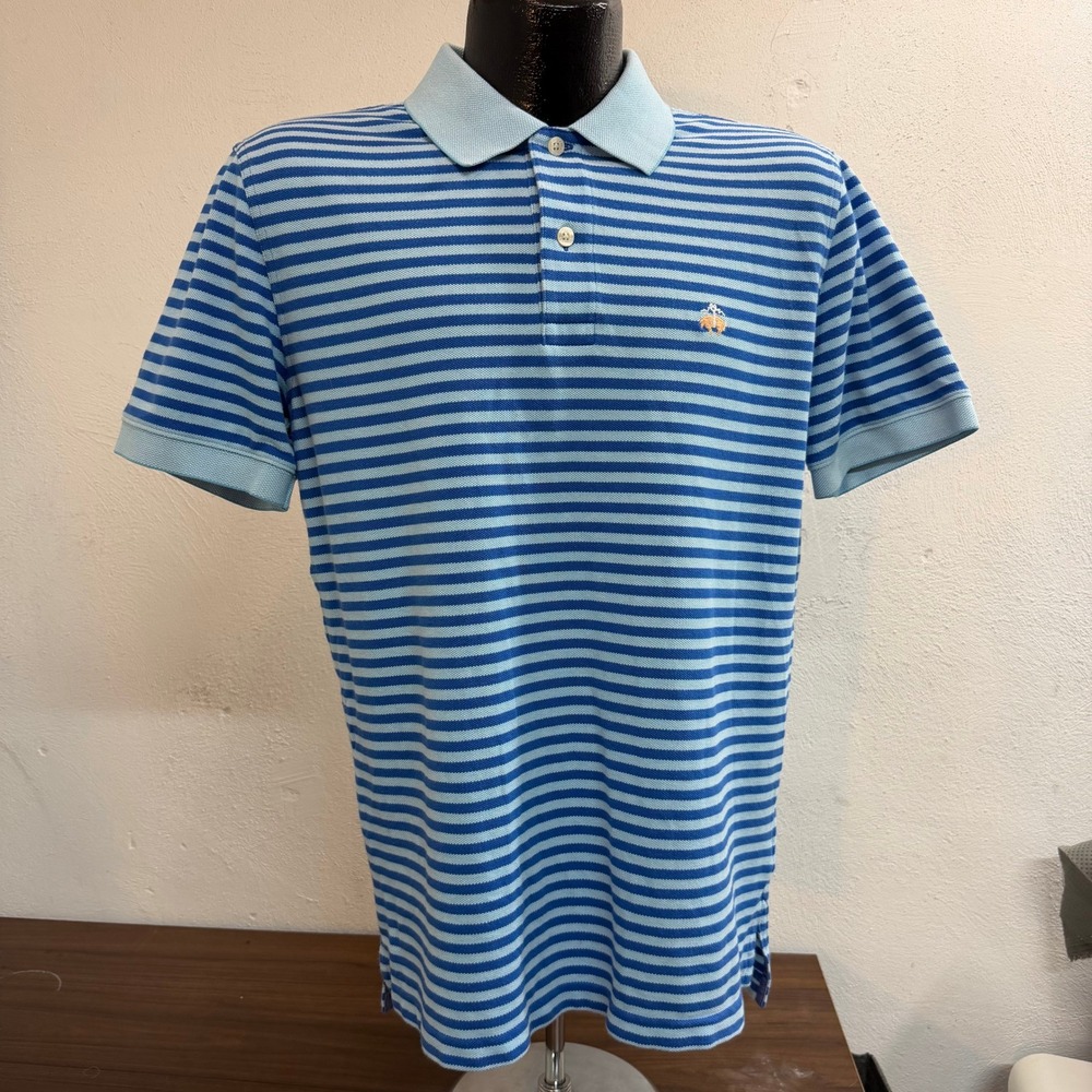 Brooks Brothers 1818 Polo Shirt Mens M Blue Striped Slim Fit Performance Pique